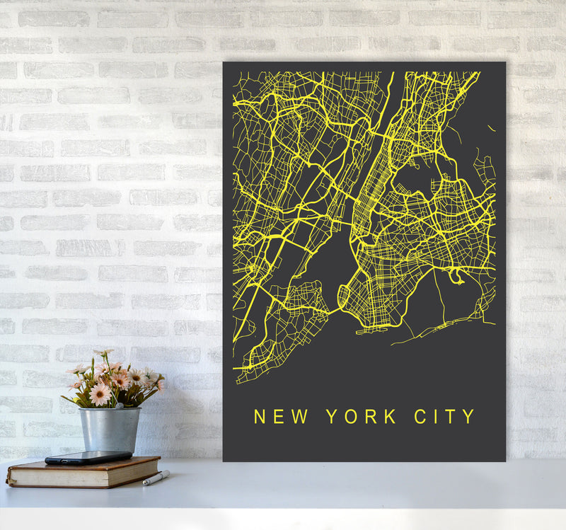 New York City Map Neon Art Print by Pixy Paper A1 Black Frame