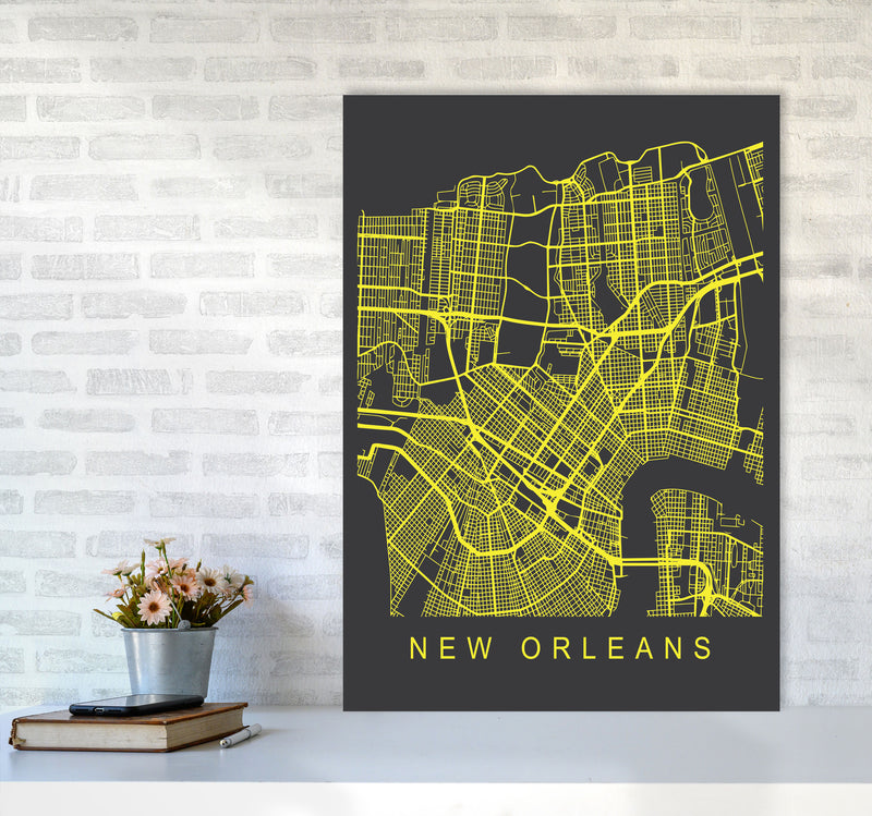 New Orleans Map Neon Art Print by Pixy Paper A1 Black Frame