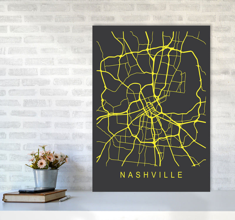 Nashville Map Neon Art Print by Pixy Paper A1 Black Frame