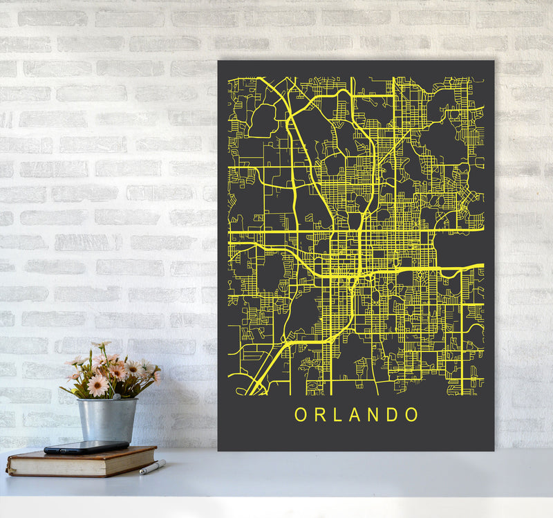 Orlando Map Neon Art Print by Pixy Paper A1 Black Frame