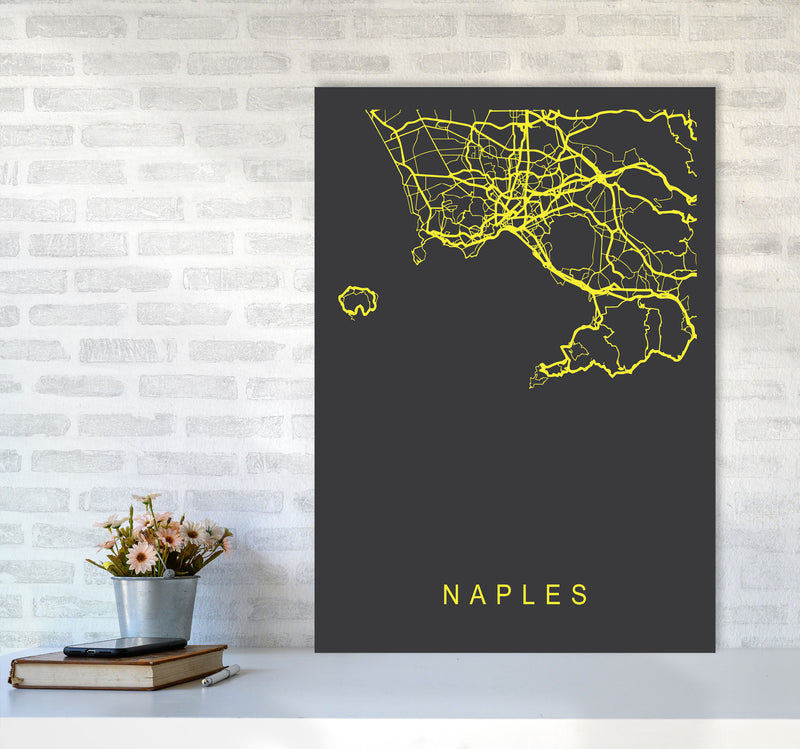 Naples Map Neon Art Print by Pixy Paper A1 Black Frame