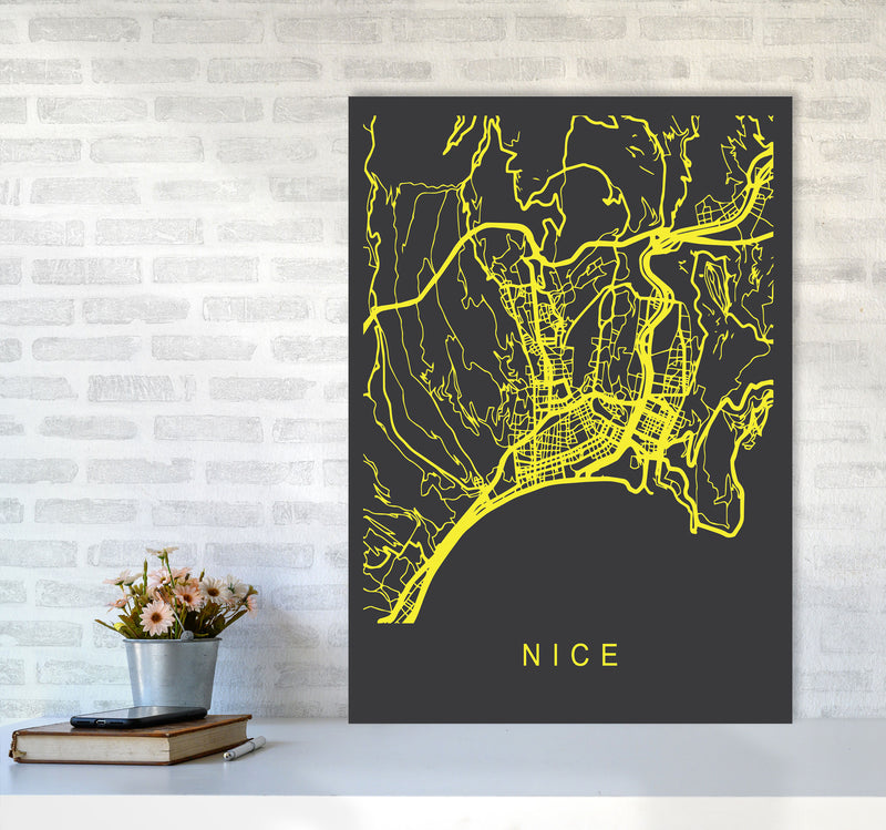 Nice Map Neon Art Print by Pixy Paper A1 Black Frame