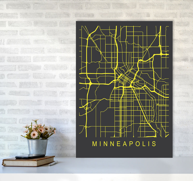Minneapolis Map Neon Art Print by Pixy Paper A1 Black Frame