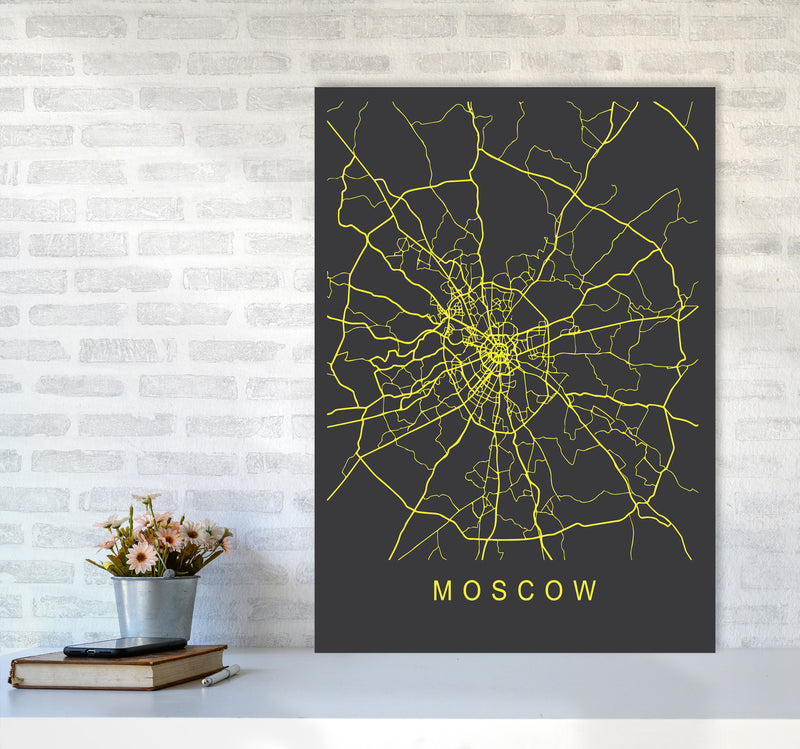 Moscow Map Neon Art Print by Pixy Paper A1 Black Frame