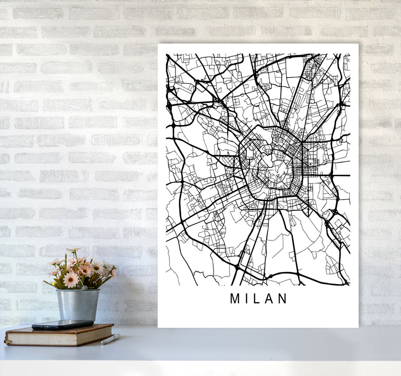 Milan Map Art Print by Pixy Paper A1 Black Frame
