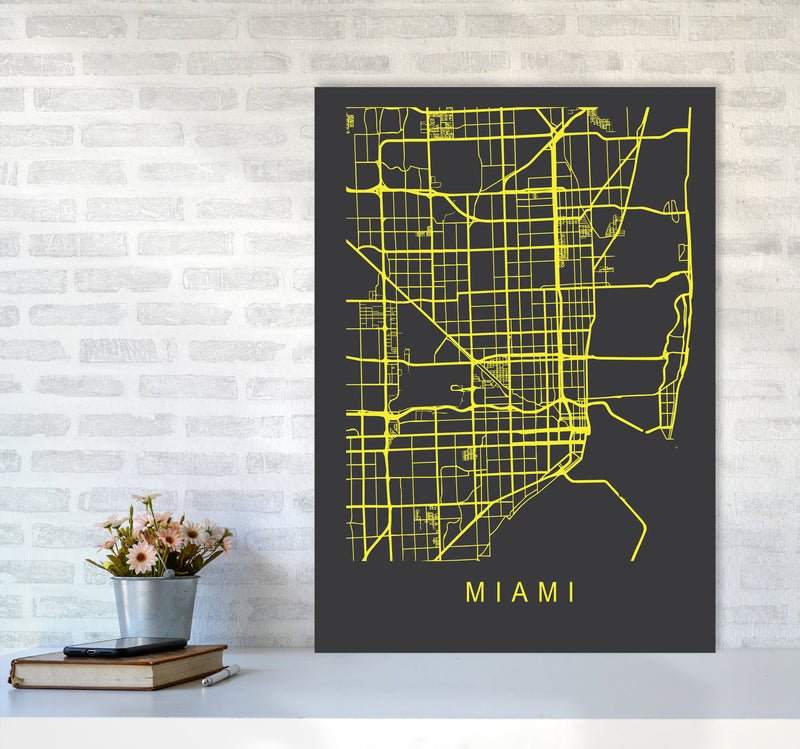 Miami Map Neon Art Print by Pixy Paper A1 Black Frame