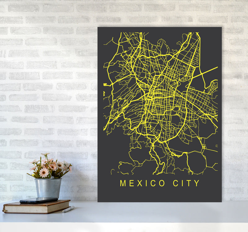 Mexico City Map Neon Art Print by Pixy Paper A1 Black Frame