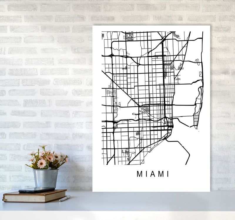Miami Map Art Print by Pixy Paper A1 Black Frame