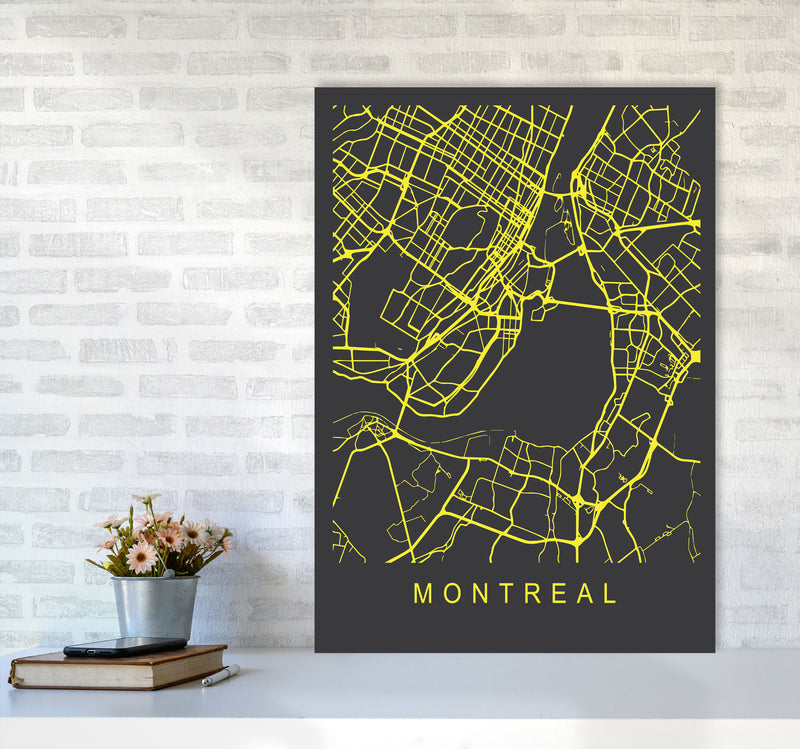 Montreal Map Neon Art Print by Pixy Paper A1 Black Frame