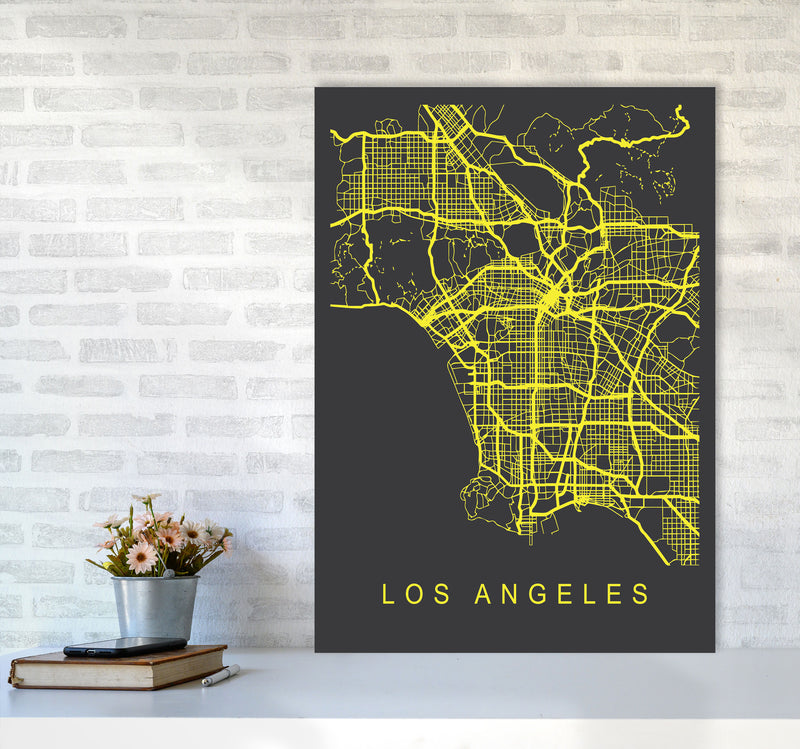 Los Angeles Map Neon Art Print by Pixy Paper A1 Black Frame