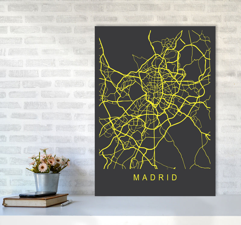 Madrid Map Neon Art Print by Pixy Paper A1 Black Frame