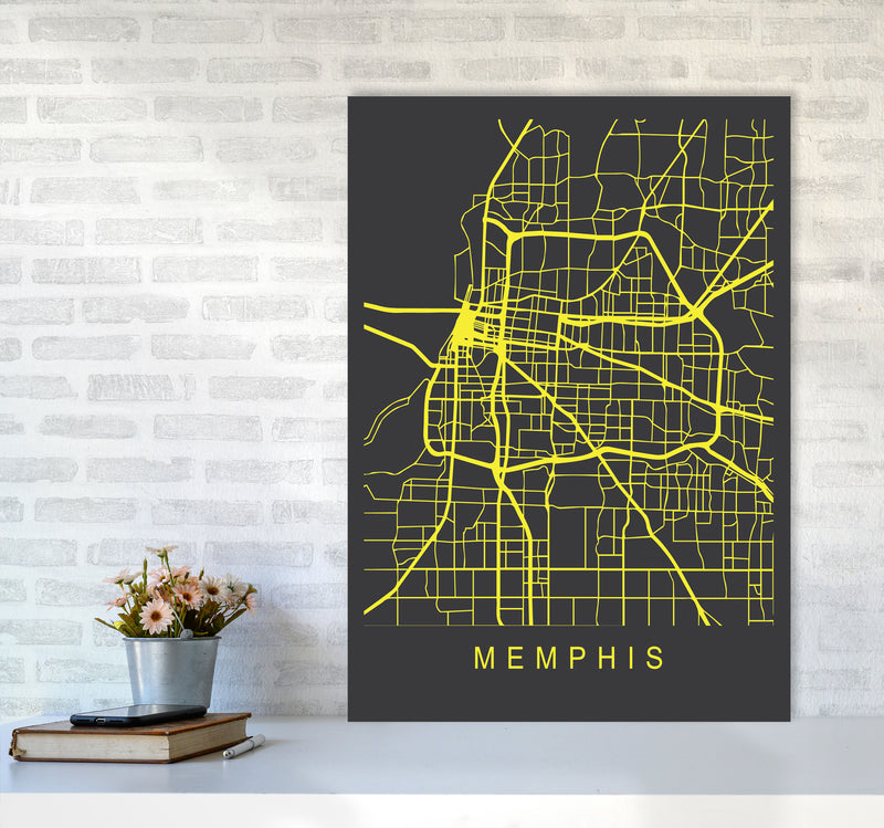 Memphis Map Neon Art Print by Pixy Paper A1 Black Frame