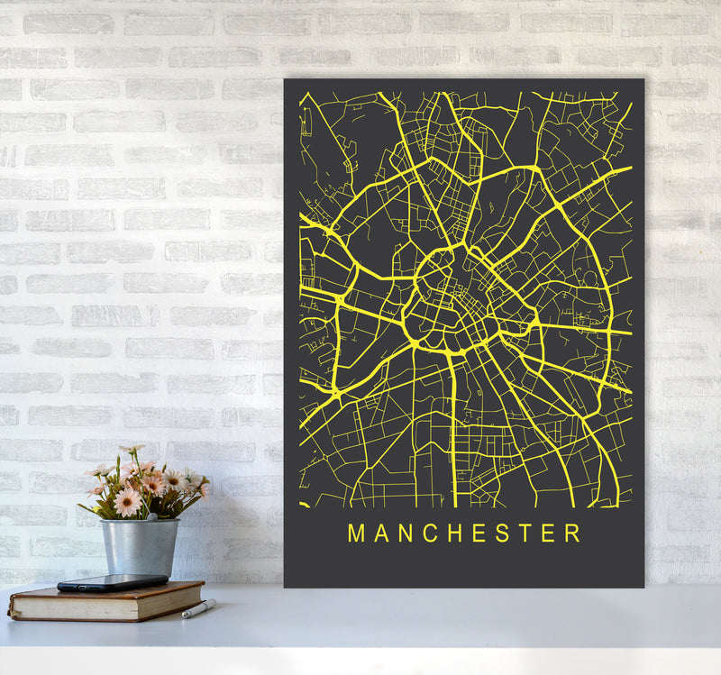 Manchester Map Neon Art Print by Pixy Paper A1 Black Frame