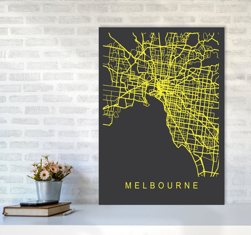 Melbourne Map Neon Art Print by Pixy Paper A1 Black Frame