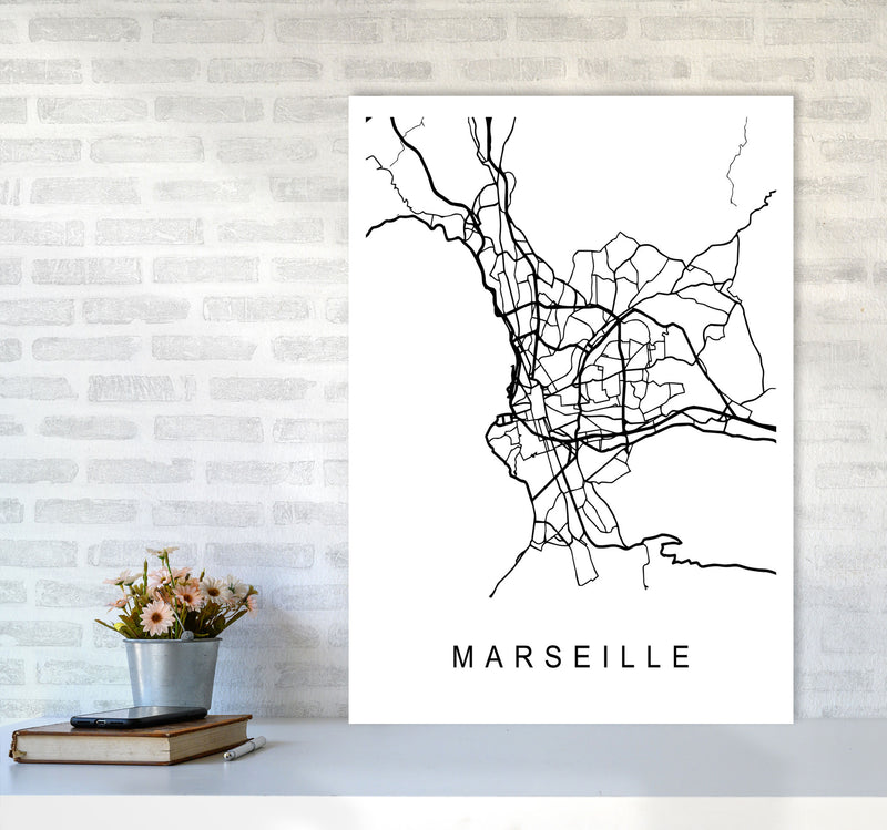Marseille Map Art Print by Pixy Paper A1 Black Frame