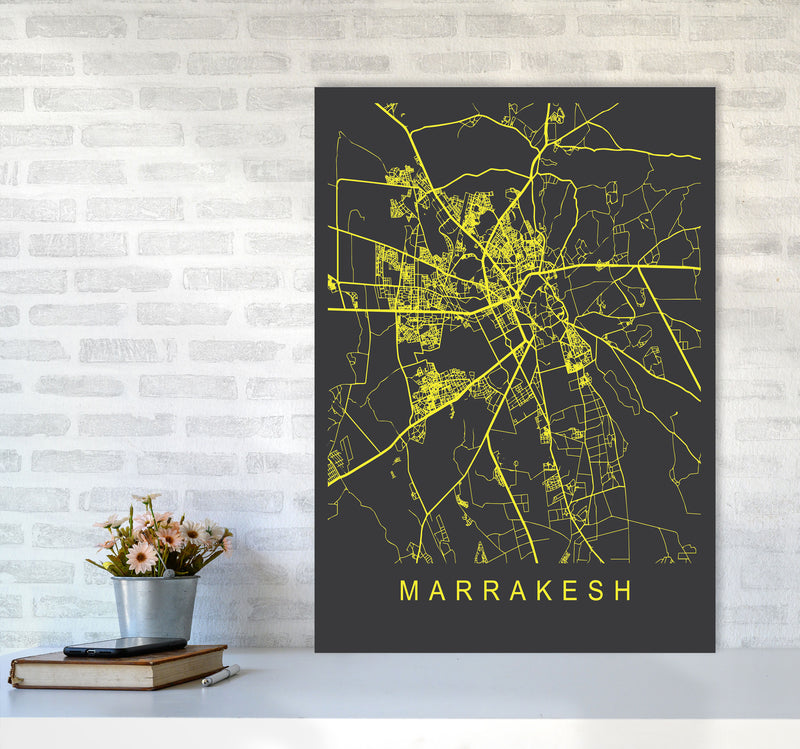 Marrakesh Map Neon Art Print by Pixy Paper A1 Black Frame