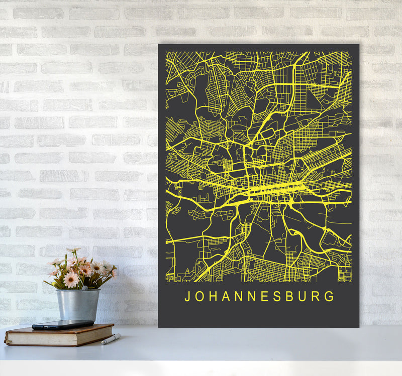 Johannesburg Map Neon Art Print by Pixy Paper A1 Black Frame