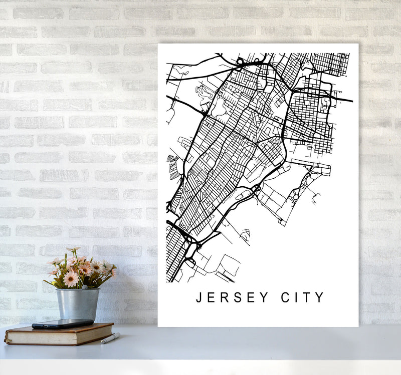 Jersey City Map Art Print by Pixy Paper A1 Black Frame