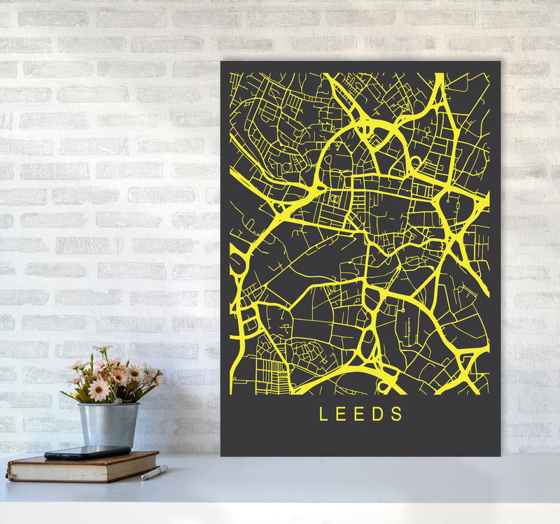 Leeds Map Neon Art Print by Pixy Paper A1 Black Frame