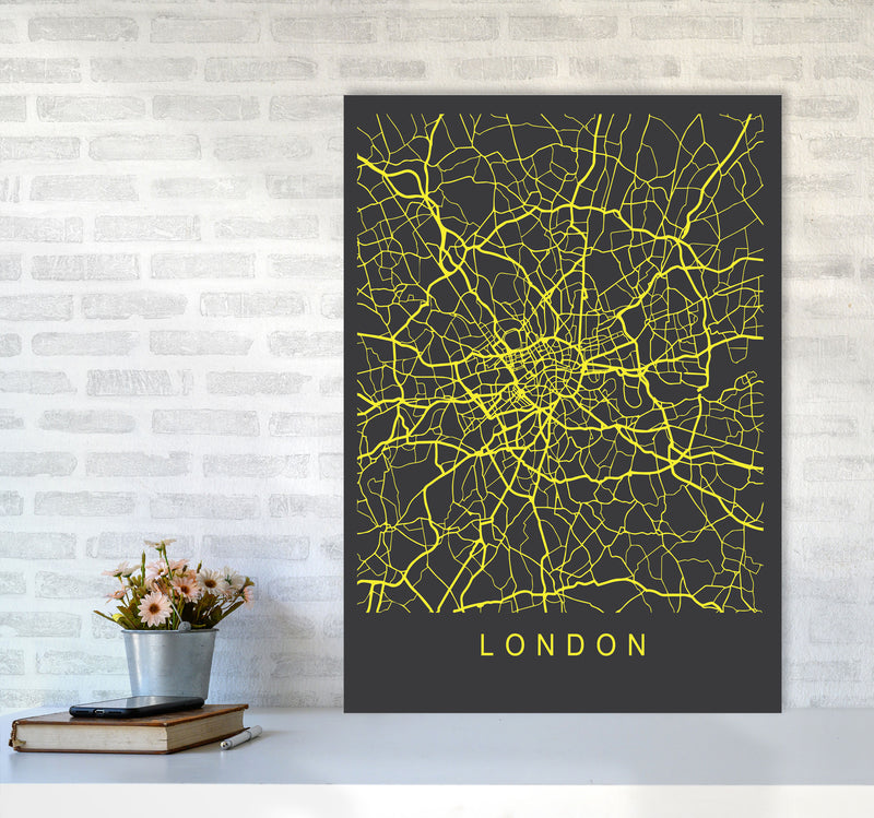 London Map Neon Art Print by Pixy Paper A1 Black Frame