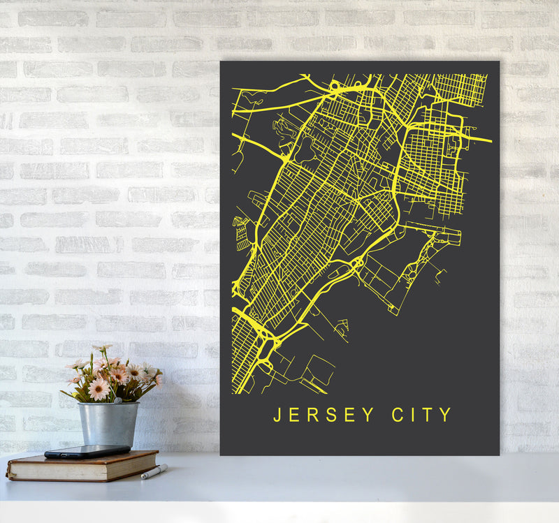 Jersey Map Neon Art Print by Pixy Paper A1 Black Frame