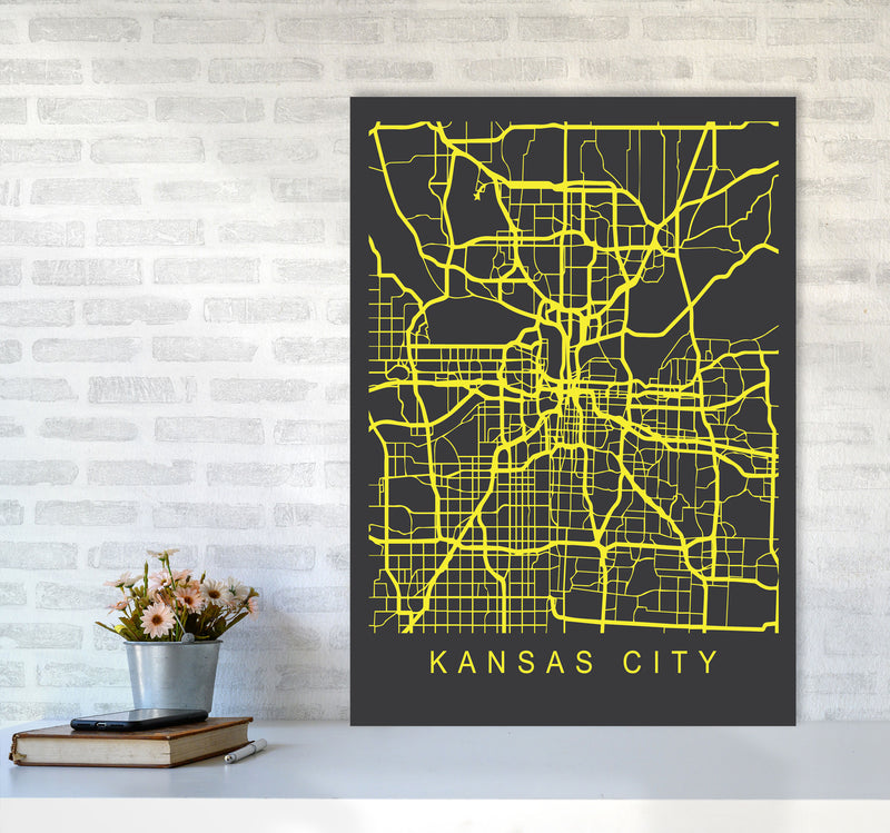 Kansas City Map Neon Art Print by Pixy Paper A1 Black Frame