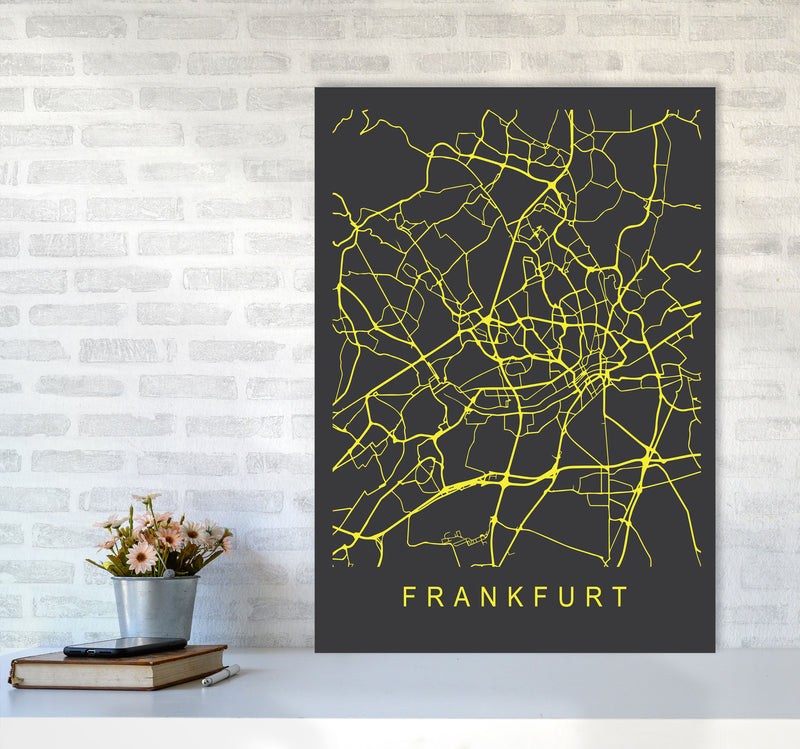 Frankfurt Map Neon Art Print by Pixy Paper A1 Black Frame