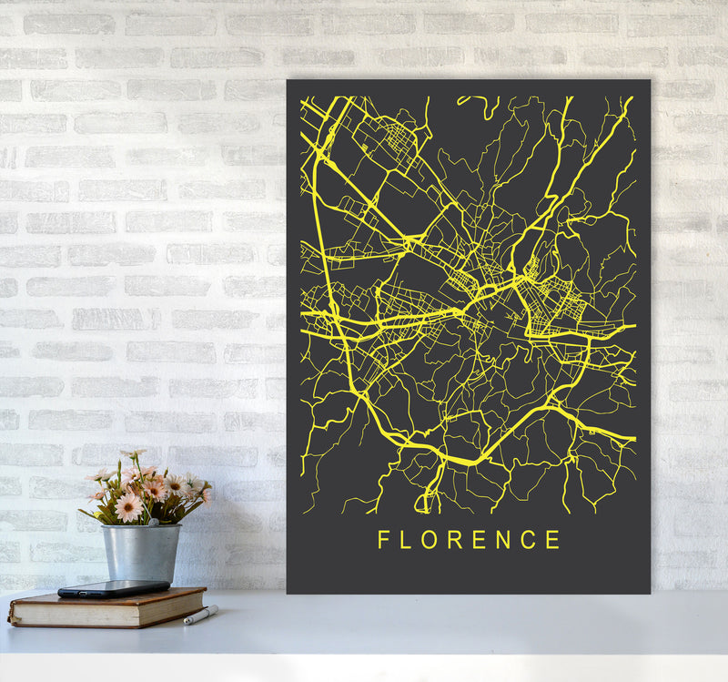 Florence Map Neon Art Print by Pixy Paper A1 Black Frame