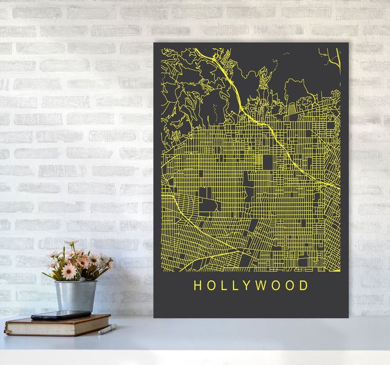 Hollywood Map Neon Art Print by Pixy Paper A1 Black Frame