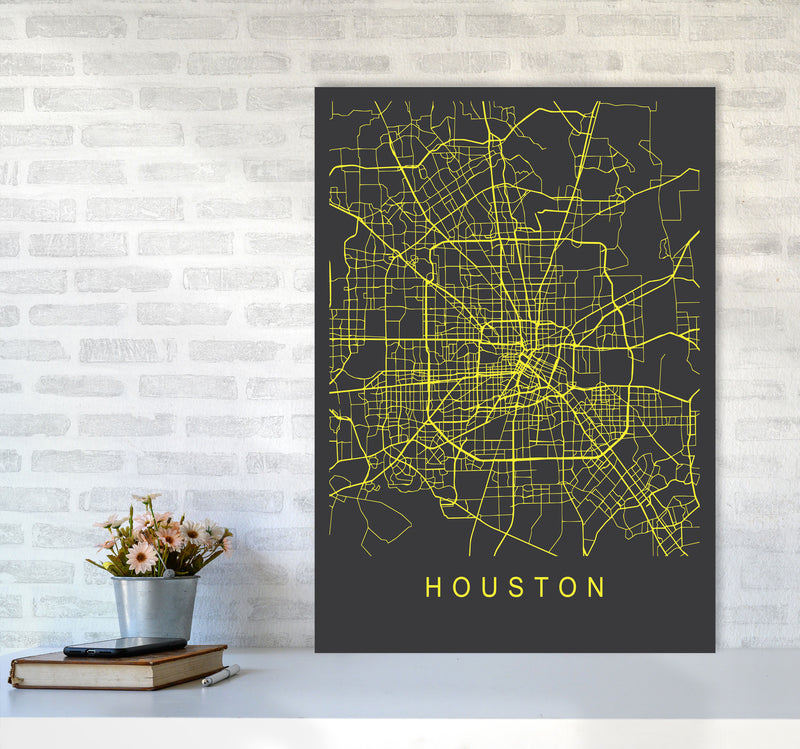 Houston Map Neon Art Print by Pixy Paper A1 Black Frame