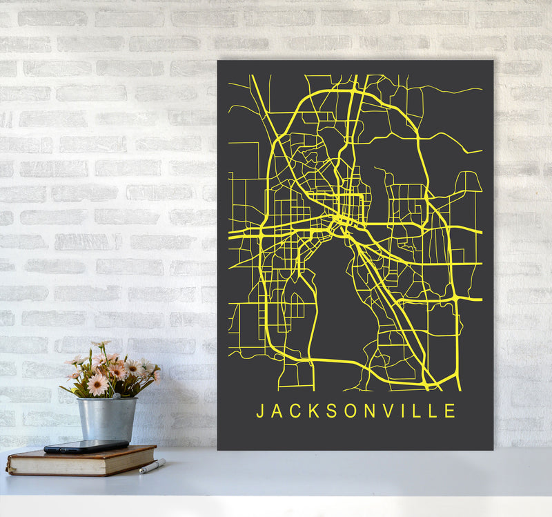 Jacksonville Map Neon Art Print by Pixy Paper A1 Black Frame