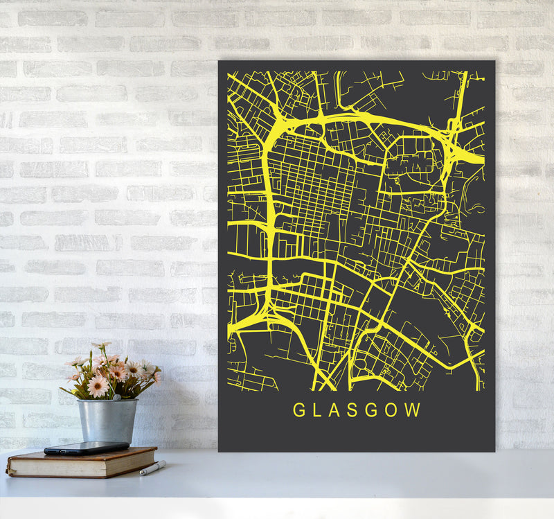 Glasgow Map Neon Art Print by Pixy Paper A1 Black Frame