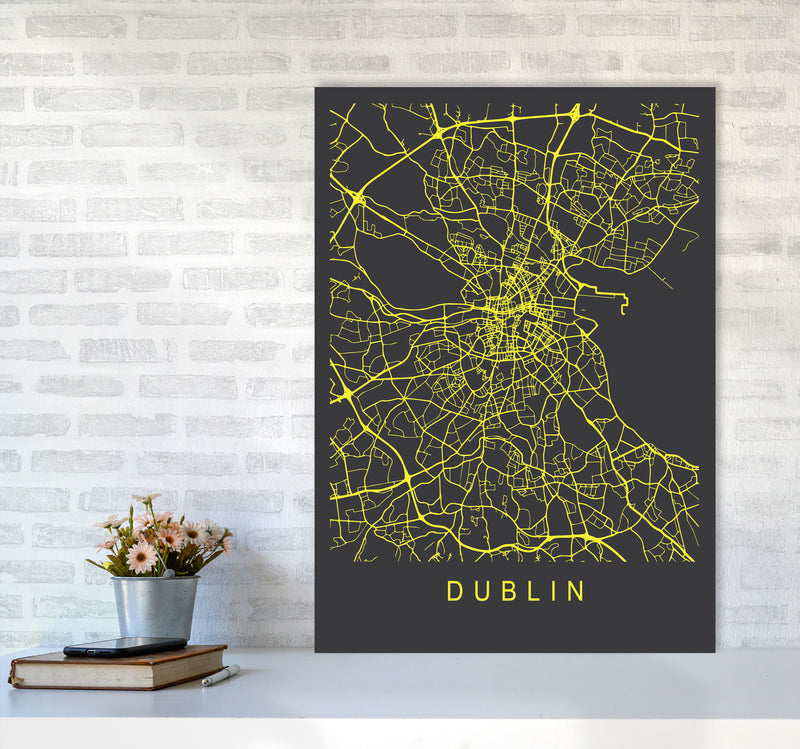 Dublin Map Neon Art Print by Pixy Paper A1 Black Frame