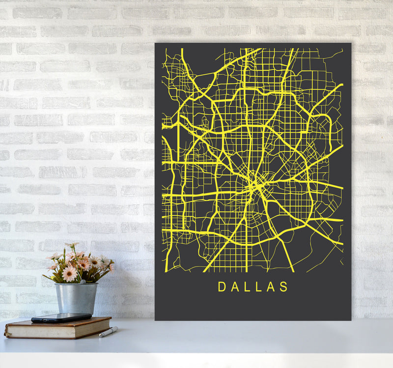 Dallas Map Neon Art Print by Pixy Paper A1 Black Frame