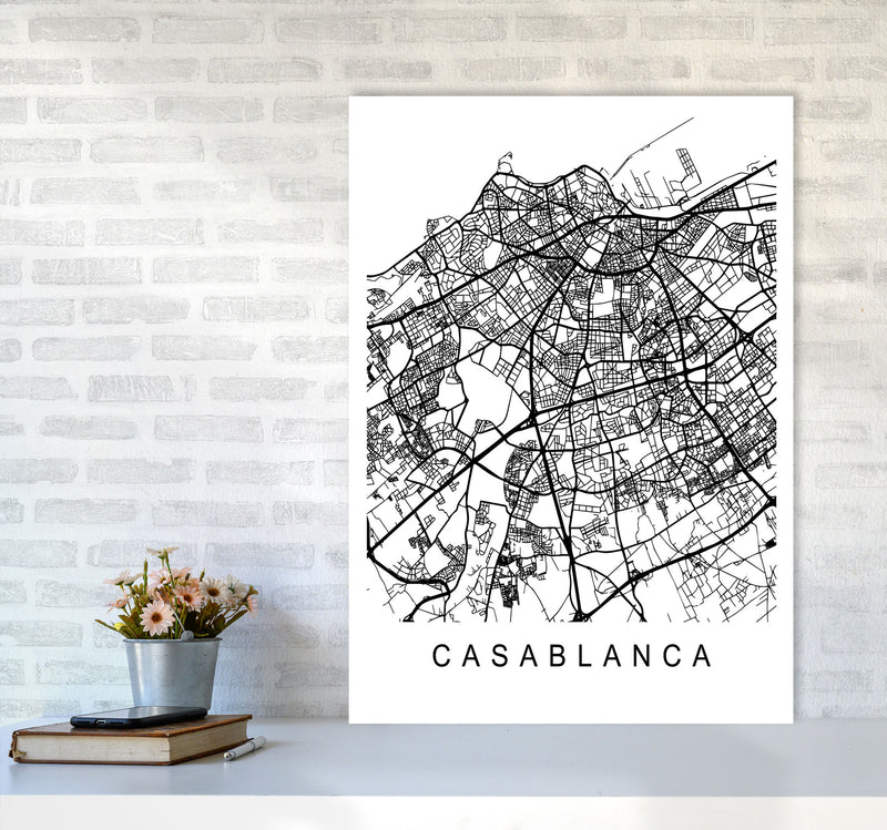 Casablanca Map Art Print by Pixy Paper A1 Black Frame