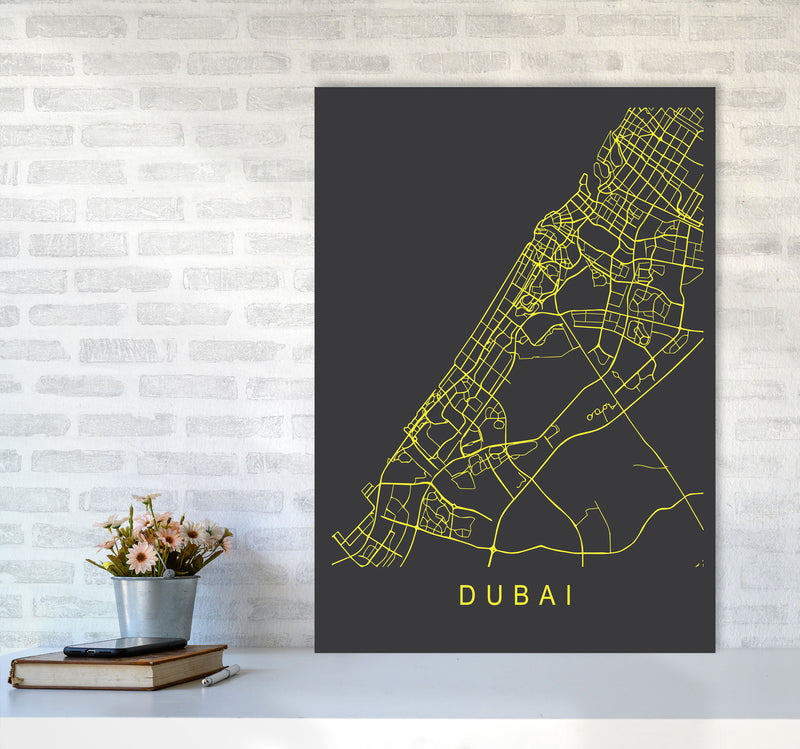 Dubai Map Neon Art Print by Pixy Paper A1 Black Frame