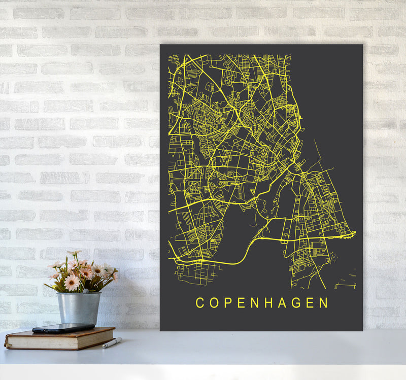 Copenhagen Map Neon Art Print by Pixy Paper A1 Black Frame