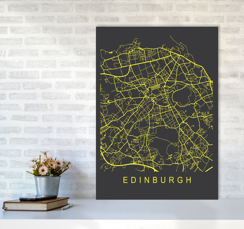 Edinburgh Map Neon Art Print by Pixy Paper A1 Black Frame
