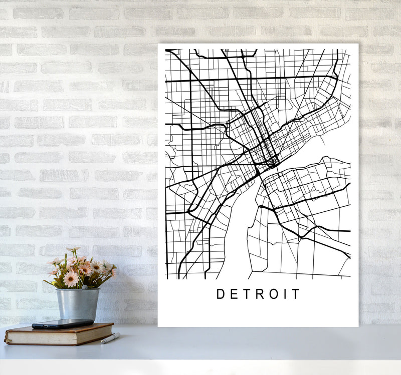 Detroit Map Art Print by Pixy Paper A1 Black Frame