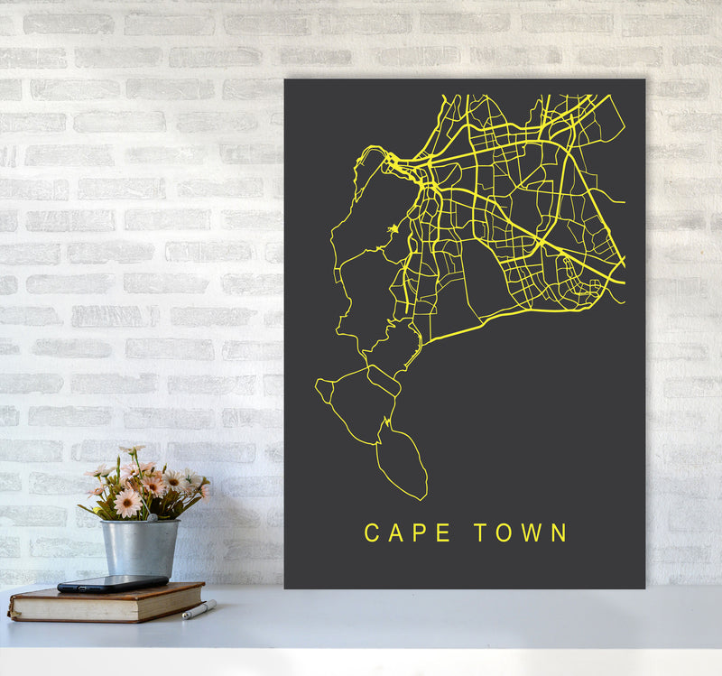 Cape Town Map Neon Art Print by Pixy Paper A1 Black Frame