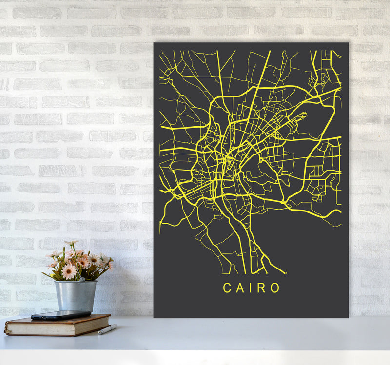 Cairo Map Neon Art Print by Pixy Paper A1 Black Frame