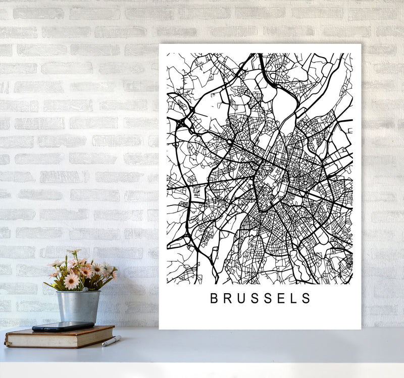 Brussels Map Art Print by Pixy Paper A1 Black Frame