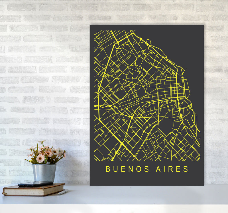 Buenos Aires Map Neon Art Print by Pixy Paper A1 Black Frame