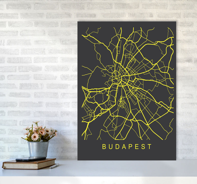 Budapest Map Neon Art Print by Pixy Paper A1 Black Frame