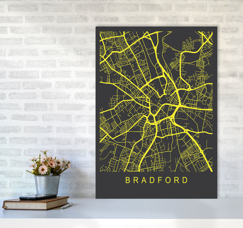 Bradford Map Neon Art Print by Pixy Paper A1 Black Frame