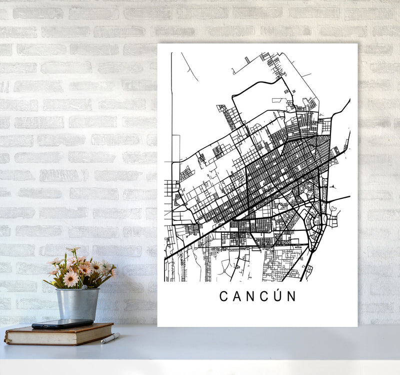 Cancun Map Art Print by Pixy Paper A1 Black Frame
