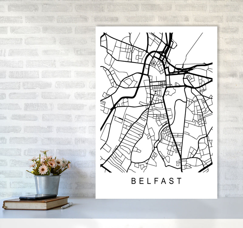 Belfast Map Art Print by Pixy Paper A1 Black Frame