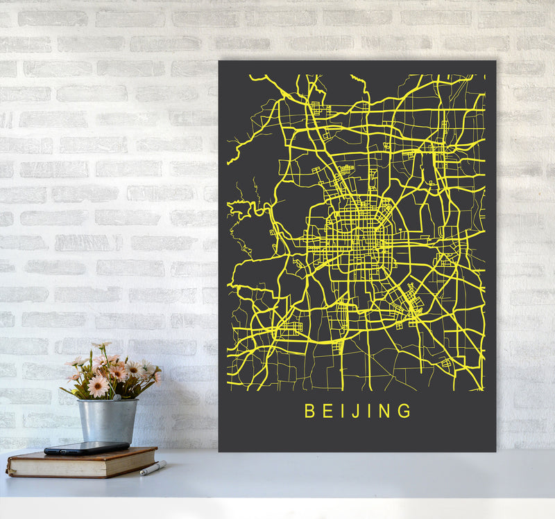 Beijing Map Neon Art Print by Pixy Paper A1 Black Frame