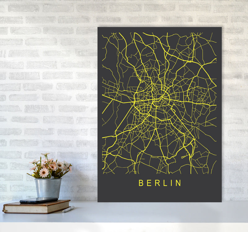 Berlin Map Neon Art Print by Pixy Paper A1 Black Frame