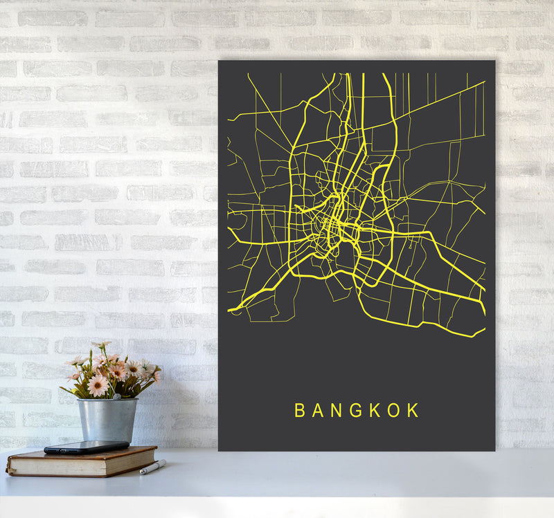 Bangkok Map Neon Art Print by Pixy Paper A1 Black Frame